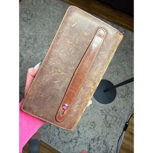 Brown Leather Zip Around Wallet Card Holder